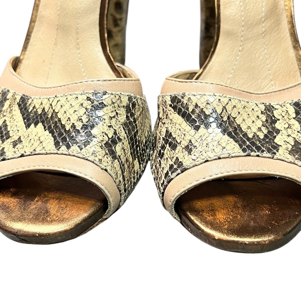 Massimo Dutti Snake Print Sandals 38 Ankle Strap Block Heel Peep Toe 4.25" Heel - Picture 3 of 12